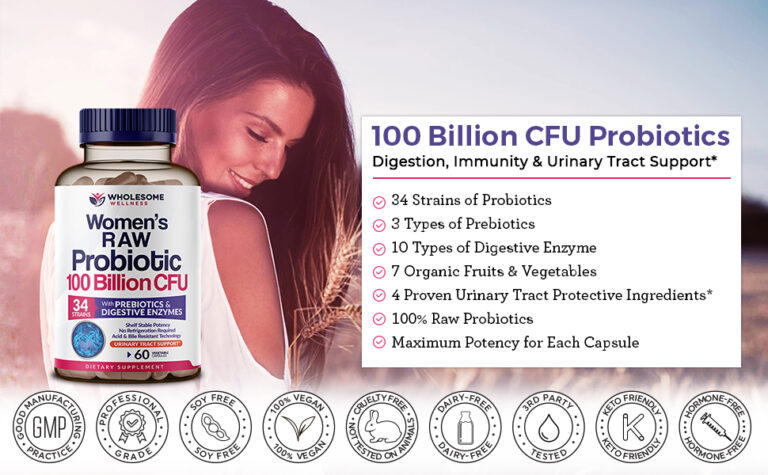 Women's Raw Probiotics 100 Billion CFU Organic With Prebiotics ...